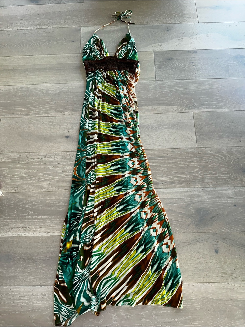 Sky Y2K silk and leather Maxi Halter Dress sz large - Picture 2 of 9